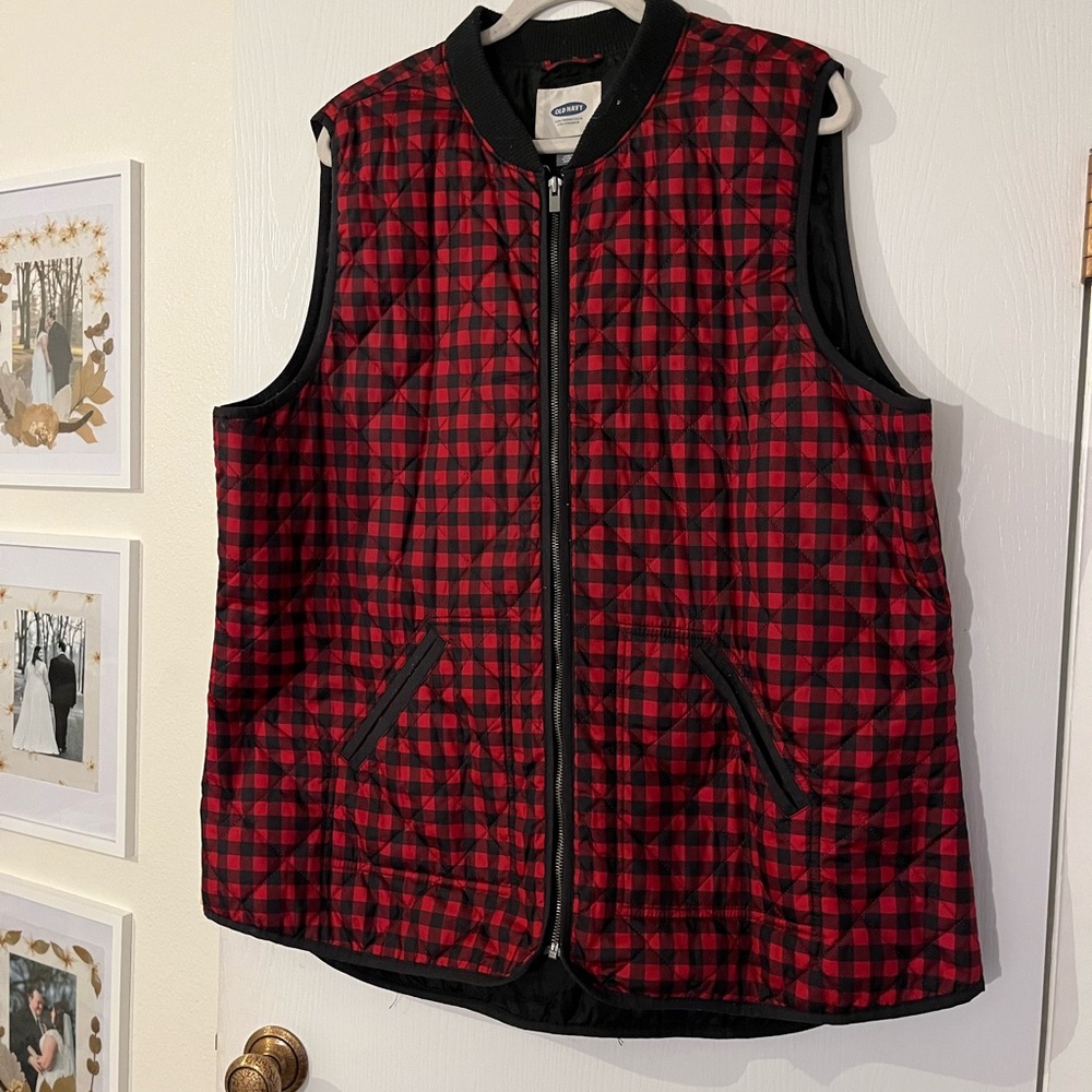Old Navy Red and Black Buffalo Checkered Vest